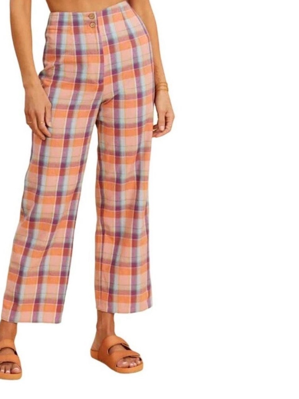 Billabong x The Salty Blonde Break Point Cropped Linen Blend Plaid Pants 25